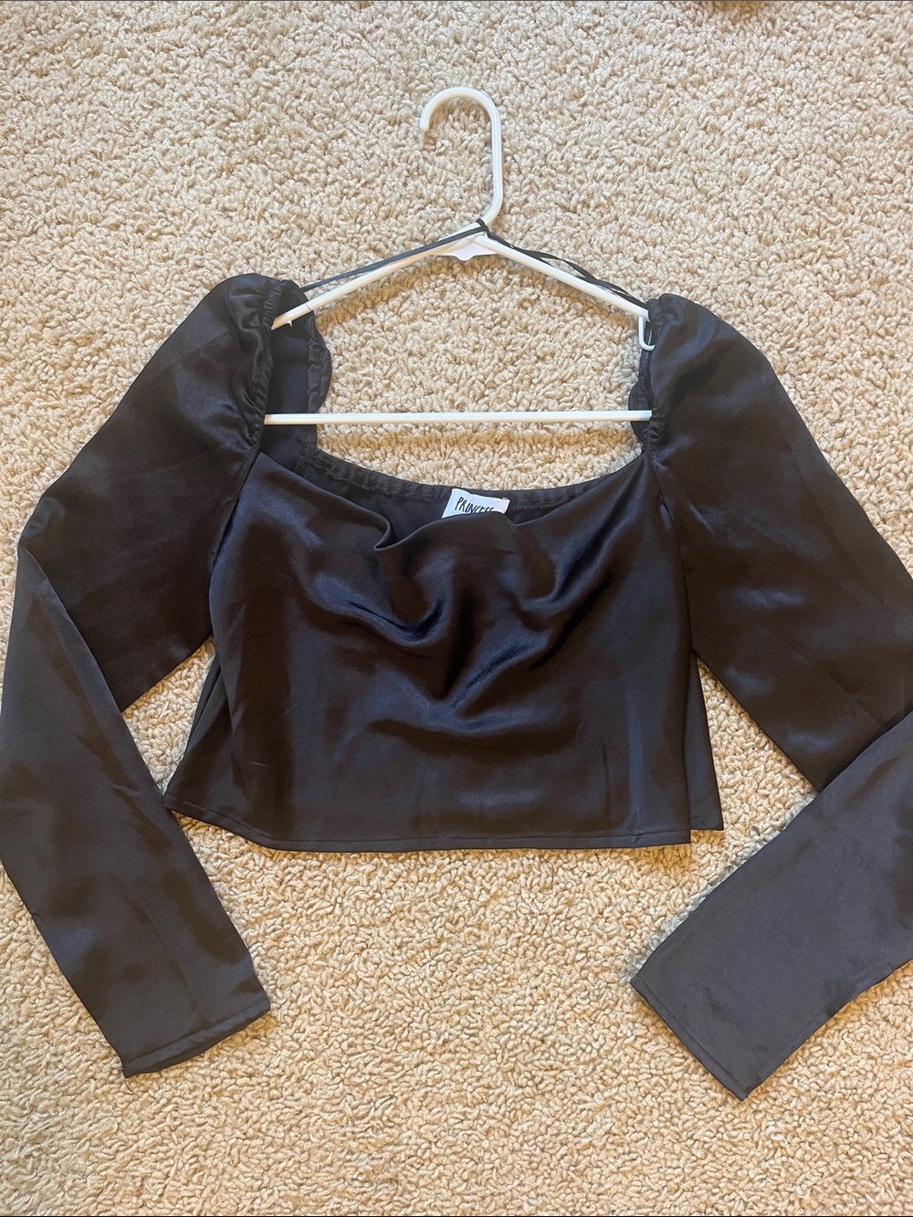 Princess Polly black satin square neck blouse